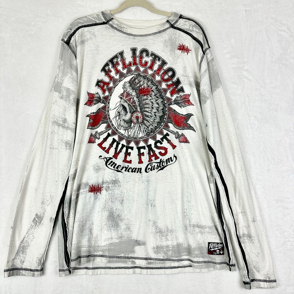 Affliction AC Stampede Long Sleeve Tee Shirt Size 2X White AOP Y2K Jesse Pinkman